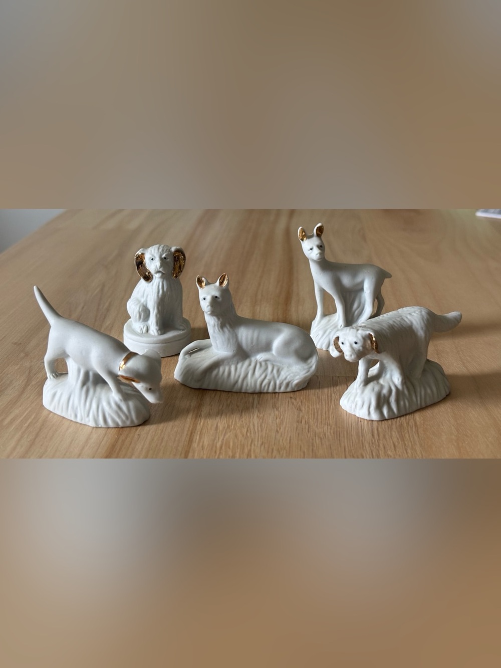 White Ceramic Dog Figurine with Gold Ears NECA Portugal